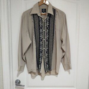 VTG Husky Club Long Slv Button Down Shirt Embroidered Black & Tan M Made in USA